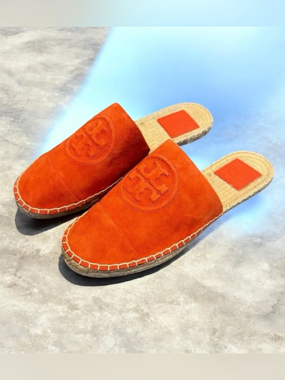 Like New ~ Tory Burch Orange Suede Slip On Espadrilles ~ Size 7.5